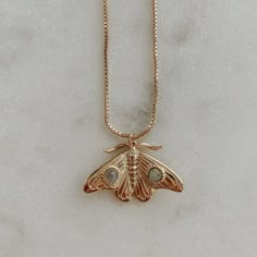 Moths represent transformation, psychic abilities and inner wisdom. They are often connected to the moon and feminine energies. They show up to help you discover your hidden desires and awaken to your true self.  20” box chain with 14 Karat Gold Vermeil over 925 sterling silver Labradorite gemstones with cubic zirconia Moth Necklace, The Moth, Inner Wisdom, Looks Street Style, Funky Jewelry, Jewelry Lookbook, True Self, Be Mindful, Labradorite Stone