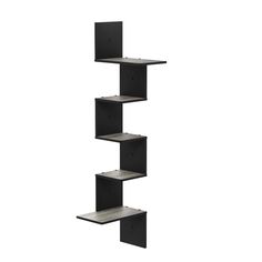 a black shelf with four shelves on each side