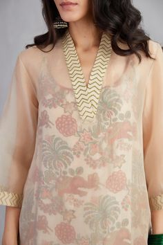 Torani | Natural Beige Airawata Ecru Revathi Kurta With Pants | INDIASPOPUP.COM Sheer Kurta Designs, Chiffon Kurta, Cousin Wedding, Organza Kurta, Kurta And Pants, Simple Kurta, Salwar Pattern, Silk Kurti