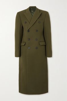 WARDROBE.NYC's designs always boast staying power. Tailored from merino wool-twill, this longline coat has defined shoulders and a subtle hourglass silhouette. Wear yours unbuttoned over a classic suit for an understated yet chic outfit. Coat Wardrobe, Beige Wool Coat, Green Wool Coat, Wardrobe Nyc, Twill Coat, Green Trench Coat, Black Wardrobe, Hourglass Silhouette, Longline Coat