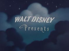 the title for walt's presents is shown in front of a night sky with clouds and stars