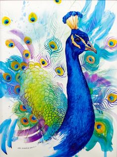 a painting of a peacock with feathers on it's back