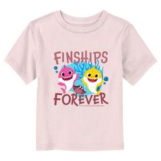 Join parents and kids alike for the viral children's chant that originated as a campfire song with officially licensed apparel for the whole family from the popular YouTube song, Baby Shark! This Toddlers' Baby Shark Finships Forever T-Shirt features a graphic of Baby Shark and Mommy Shark with a stingray and the pun: "Finships Forever" across the front. Grab some new Baby Shark apparel today and sing along to all your favorite songs in style! Shark Apparel, Campfire Song, Peppa Pig Baby, Pepper Pig, Mommy Shark, Campfire Songs, Youtube Songs, Sign Language Alphabet, Baby Shark