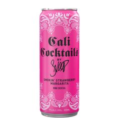 a pink can of cali cocktail slush on a white background with paisley designs