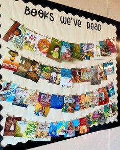 a bulletin board with books on it and the words books we've read pinned to it