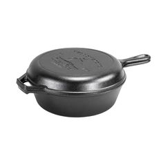 a black cast iron skillet on a white background