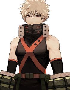 an anime character with blonde hair and black clothes, holding his hands on his hips