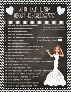 a black and white poster with the words what did he say about his bride?