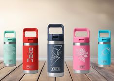 thermos are designed to look like they're in different colors and designs