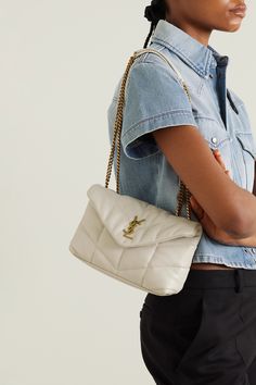 When investing in a bag, it's smart to abide by the 'buy now, wear forever' mantra. About as classic as it gets, SAINT LAURENT's 'Puffer Toy' is made from the softest leather and quilted to create spongy panels. The chain-trimmed shoulder strap matches the gold-tone 'Cassandre' plaque and the zip on the inside. Ysl Purse Net-a-porter, Trending Ysl Bag, Ysl Lulu Toy Bag, Ysl Niki Bag Medium White, Saint Laurent Puffer Toy Bag, Ysl Loulou Bag Cream, Blanc Vintage Ysl Bag, Yves Saint Laurent Bag Loulou, Ysl Cassandra Bag White