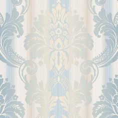 a blue and white wallpaper with an ornate design