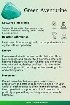 an info sheet describing the benefits of green aventurine