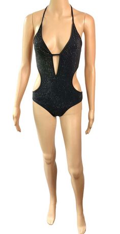 For Sale on 1stDibs - Gucci Crystal Embellished Cutout Black One Piece Bodysuit Swimsuit Swimwear Size M Excellent Condition! Gucci Swimwear For Summer, Gucci Beachwear Swimwear For Summer, Gucci Fitted Summer Swimwear, Black Cutout Swimwear For Evening, Glamorous Halter Neck Swimwear For Party, Black Embellished Evening Bodysuit, Gucci Beachwear For Summer, Glamorous Embellished Black Bodysuit, Glamorous Backless Party Swimwear