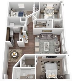 the floor plan of a two bedroom, one bath apartment with living room and dining area