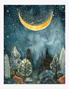 a painting of a night sky with stars and the moon