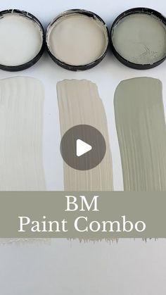 some paint colors with the words bm paint combo in white and light grays