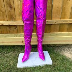 New, Never Worn Cape Robbin Hot Pink Glossy Metallic Thigh High Boots Pointy Toe 5" (Approx) Stiletto Heels Inside Zipper For Easy On & Off Definitely Will Turn Heads Measurement Are On A Size 7 (Increase As Size Goes Up) Monitor Settings May Vary