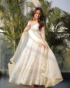 #ad Premium Quality INDIAN BOLLYWOOD STYLE FAUX GEORGETTE GOWN WITH HEAVY DUPATTA FOR PARTY WEAR, Fashion Dresses Mastani Dress, White Anarkali Dress, Flair Gown, Anarkali Suits Designer, White Anarkali, Indian Wedding Gowns, Georgette Gown, Gown With Dupatta, Anarkali Dress Pattern