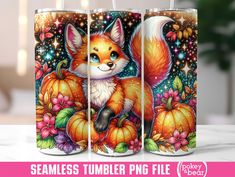 two tumblers with an image of a fox and pumpkins