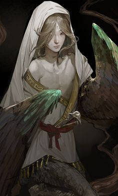 a woman dressed in white holding two birds