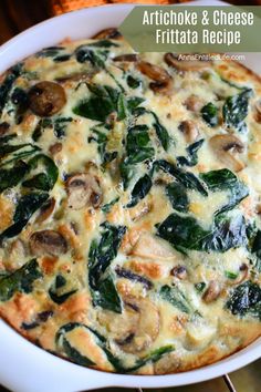 Overhead view of a Artichoke and Cheese Frittata in a white baking dish Leftover Vegetables, Beach Breakfast, Frittata Recipe, Cheese Frittata, Cheap Easy Meals, Breakfast Goodies, Artichoke Recipes, Frittata Recipes, Quiche Recipes