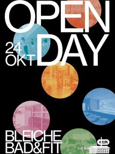 an open day poster with different colored circles on the front and back of it's cover