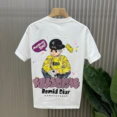 Kpop Streetwear T-shirt With Screen Print, White Cartoon Print T-shirt For Streetwear, White Harajuku T-shirt With Graffiti Print, Novelty Cartoon Print T-shirt For Streetwear, Novelty Character Print T-shirt For Streetwear, Formal Shirts, Print T Shirt, China, Mens Tshirts