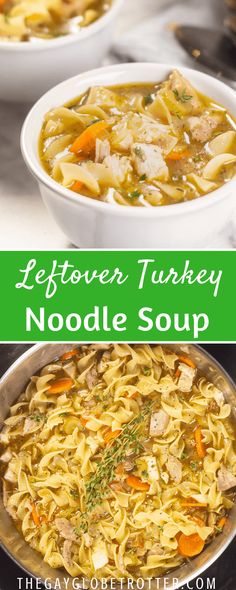 two bowls of leftover turkey noodle soup