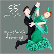 a happy anniversary card with an image of a man and woman in green dress dancing