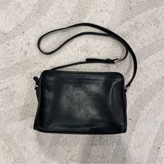 Coach Vintage Black Leather 8x11 Inches Crossbody Purse Some Wear But Good Preowned Condition E7 Classic Square Satchel For On-the-go, Classic Everyday Pouch Box Bag, Classic Pouch Box Bag For Everyday, Classic Clutch Bag For On-the-go, Coach Crossbody Shoulder Bag For Everyday Use, Coach Square Bag For Daily Use, Coach Clutch Shoulder Bag For Everyday Use, Coach Leather-lined Crossbody Bag, Classic Coach Pouch Bag