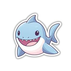 a sticker with a smiling shark on it's back and teeth in the mouth