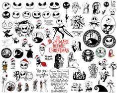 the nightmare before christmas sticker sheet is shown in various sizes and colors, including black and