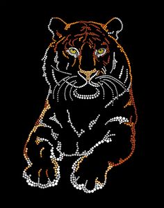 a tiger is shown in the middle of a black background with orange and white dots