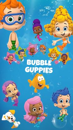 bubble guppies game with various characters and bubbles in the water, including children's faces