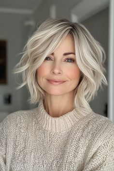 Pearl Blonde Short Hair, Bright Lived In Blonde Hair, Bright Blonde Hair Short, Shadow Root Blonde Short Bob, Hair Color Ideas For Women Over 50, Blonde Bob Hairstyles Fine Hair, Ash Blonde Balayage Bob, Dark Roots Blonde Hair Balayage Short, Ice Blonde Bob