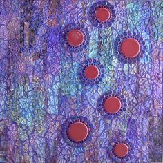 an abstract painting with red and purple circles