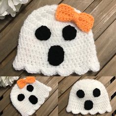 crocheted ghost hat and diaper cover with orange bow