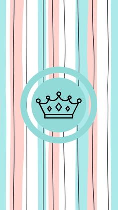 a blue and pink striped wallpaper with a crown on the center, surrounded by vertical lines