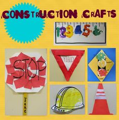 construction crafts for kids to make with construction paper and construction hats on the top left hand corner