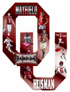 the college football team is depicted in this letter shaped photo with their names and numbers