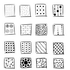 different shapes and sizes of dots on white paper with black marker pens, each drawn by hand