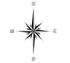 a black and white compass tattoo design on a white background with the letter s in cursive writing