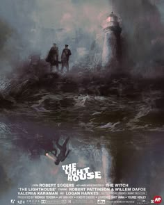 a movie poster for the house with two men standing in front of a light house