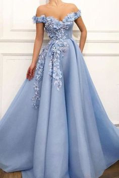 Beautiful Prom Dresses, A Line Prom Dresses, 3d Flowers, Prom Dresses Blue, Party Dress Long, Tulle Lace, Formal Party, Prom Party Dresses, Flower Dresses