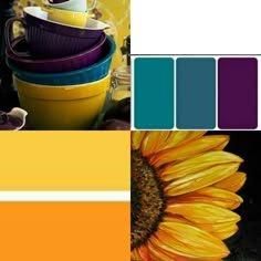 the color scheme is yellow, purple, and green with sunflowers in it