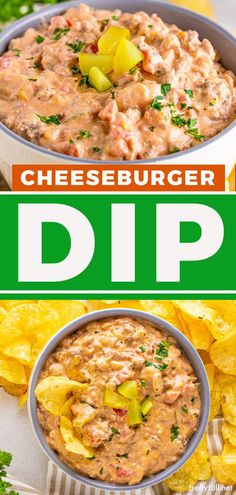 cheeseburger dip with chips on the side