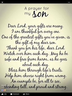 a prayer for my son written in black ink