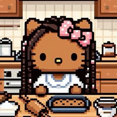 an image of a hello kitty cooking in the kitchen