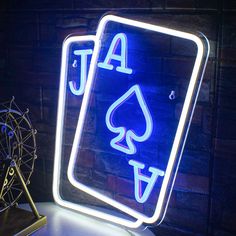 Poker Cards Neon Sign Wall Decor Neon Sign, Room Decor Items, Friends In College, Texas Hold Em, Man Cave Lighting, Bilik Permainan, Cool Neon Signs, Happy Signs, Led Bleu