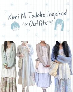 Skirts Dresses Outfits, Cute Shojo Outfits, Pants And Dress Outfit, Blue Shoujo Girl Outfit, Casual Angelcore Outfits, White And Blue Skirt Outfit, Flowy Layered Outfit, White Long Pants Outfit, Summer Shojo Outfits